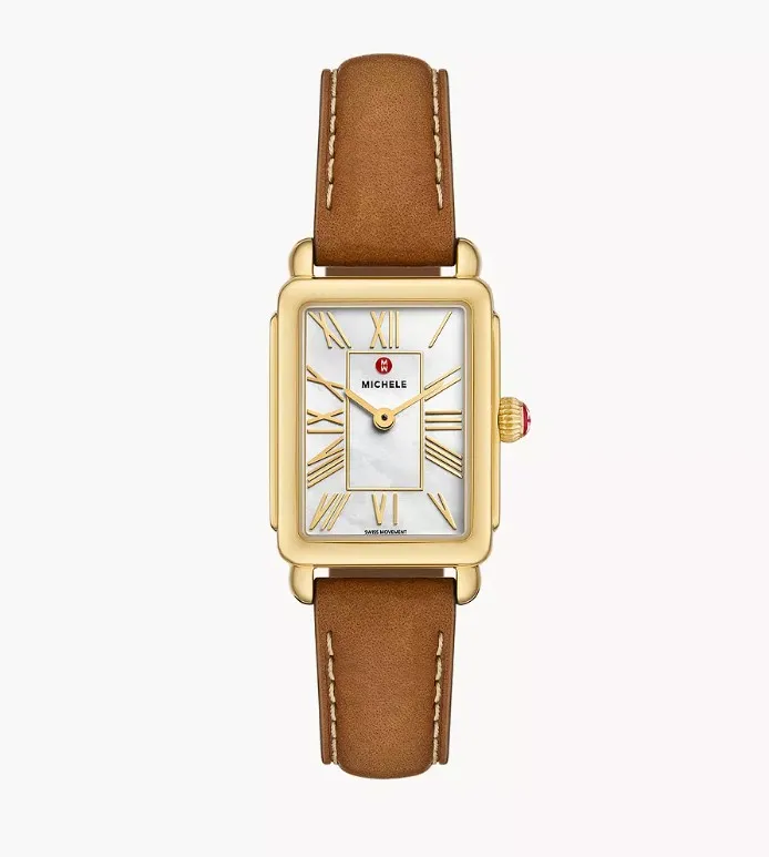 Michele Watches Deco Mother of Pearl Leather Watch