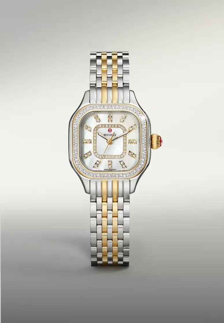 Michele two-tone stainless steel bracelet watch with a diamond bezel — shop the collection